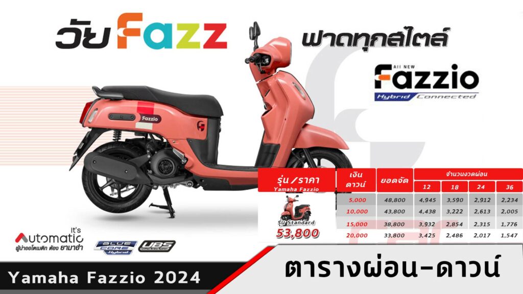 ตารางผ่อน-ดาวน์ Yamaha Fazzio 2024 ใหม่ ราคาแนะนำที่ 53,800 บาท - Car ...